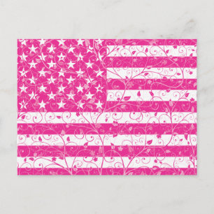 ROSA BLOMMIGT US FLAGGA VYKORT