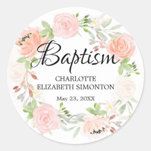 Rosa Blommigt Utandning Baptism Kuvertförsegling Runt Klistermärke