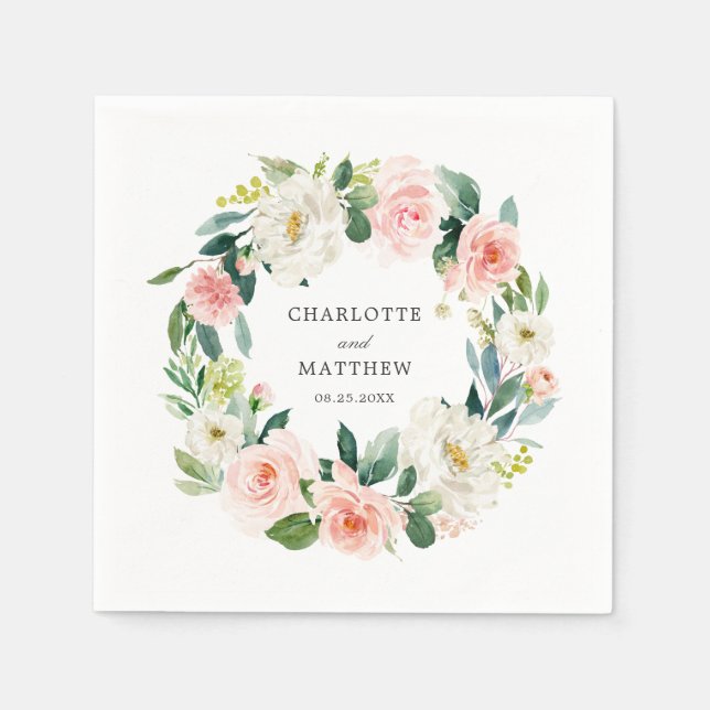  Rosa Blommigt Utandning Bröllop Pappersservett (Framsidan)