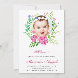 Rosa Blommigt Utandning Foto Flicka Aqiqah Inbjudningar