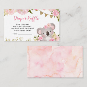 Rosa Blommigt Utandning Koala Baby Shower Raffle Tilläggskort