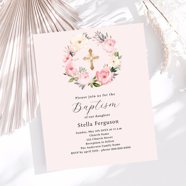  rosa blommigt Utandning kor baptism inbjudan till (Skapare uppladdad)