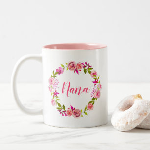 Rosa Blommigt Utandning Mors dag Gift för Nana Två-Tonad Mugg
