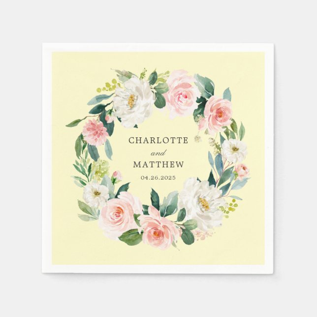  Rosa Blommigt Utandning på Gult Pappersservett (Framsidan)