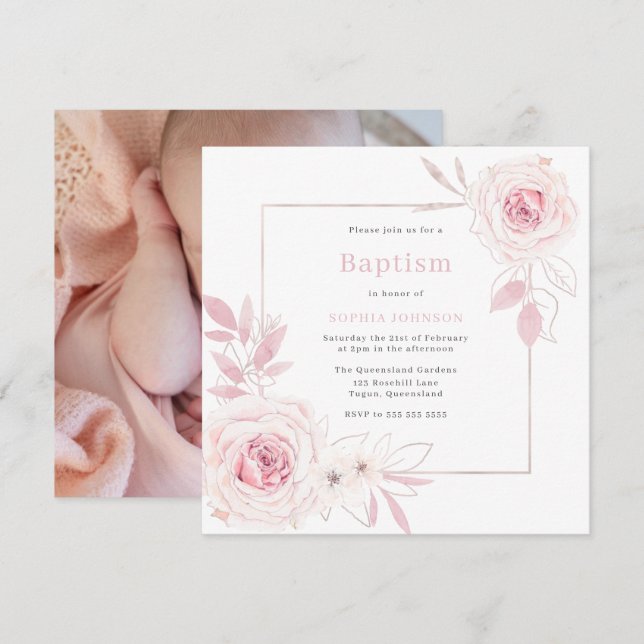  Rosa Blommigt Utandning Utandningsluft Flicka Bap Inbjudningar (Fram/baksida)