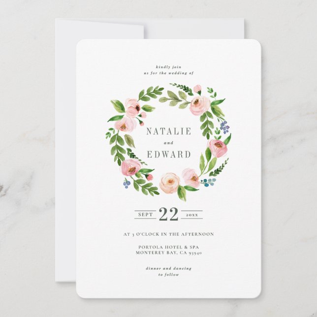  rosa blommigt Utandningsbröllopsinbjudan Spara Datumet (Framsida)