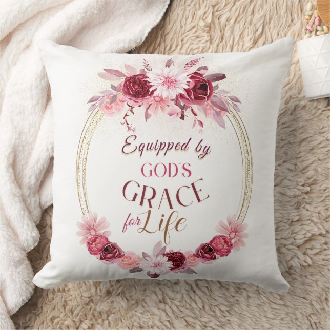 Rosa Blommigt utrustad med Gods Grace Inspirationa Kudde (Filt)