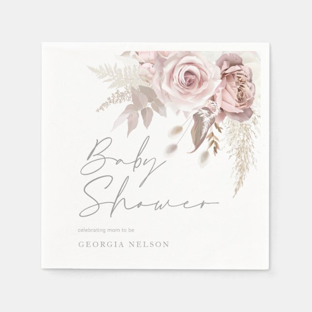  Rosa Blommigt Vackert babyskor Pappersservett (Framsidan)