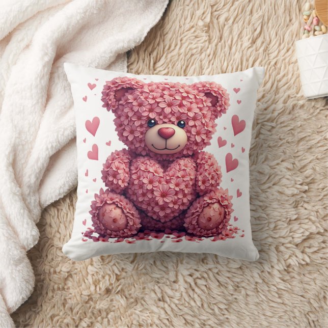 Rosa Blommigt Valentine Nalle Kudde (Filt)