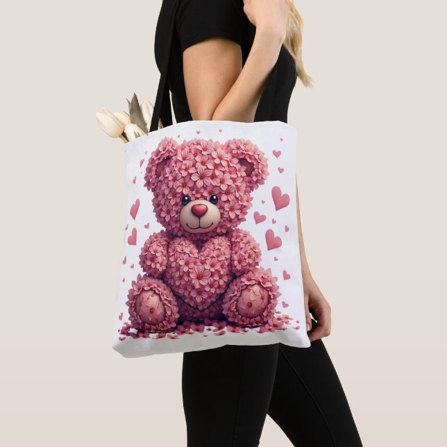 Rosa Blommigt Valentine Nalle Tygkasse (Närbild)
