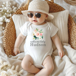  Rosa Blommigt Välkommen Baby med Namn T Shirt