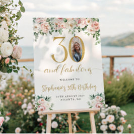  Rosa Blommigt Välkomstsignatur för Photo 30års fö Perfect Poster