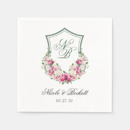 Rosa Blommigt Vapensköld Bröllop Pappersservett