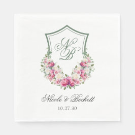 Rosa Blommigt Vapensköld Bröllop Pappersservett