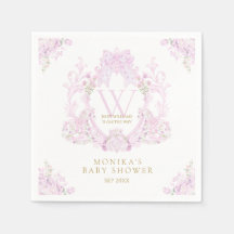 Rosa Blommigt Vapensköld Preppy Girl Baby Shower