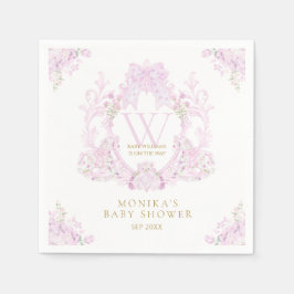 Rosa Blommigt Vapensköld Preppy Girl Baby Shower Pappersservett