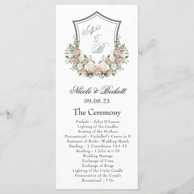 Rosa Blommigt Vapensköld Program (Framsida)