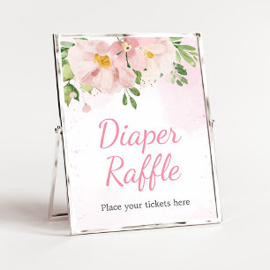  Rosa Blommigt Vår Baby Shower Diaper Raffle Poster