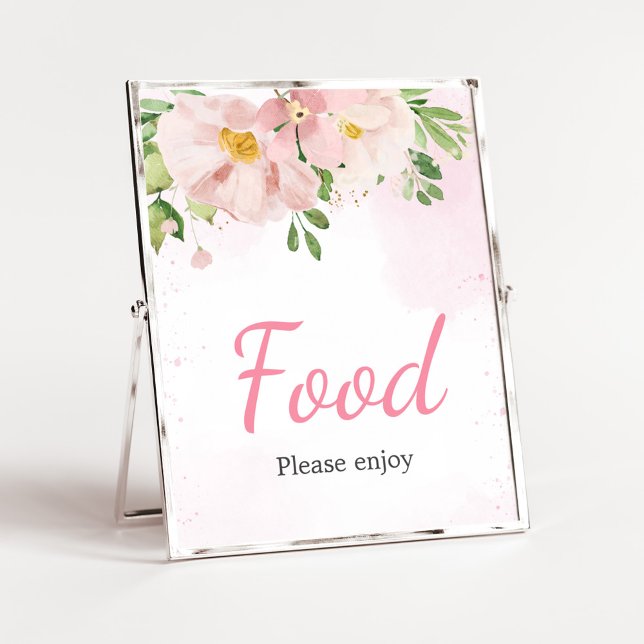  Rosa Blommigt Vår Baby Shower Food Poster (Blush Pink Spring Floral Baby Shower Food Sign)