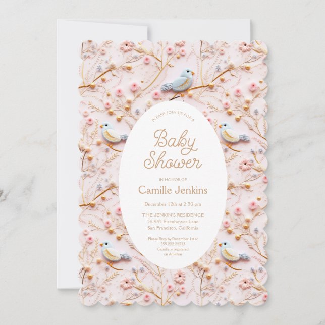 Rosa Blommigt Vår Baby Shower-inbjudan för barn i  Inbjudningar (Framsida)