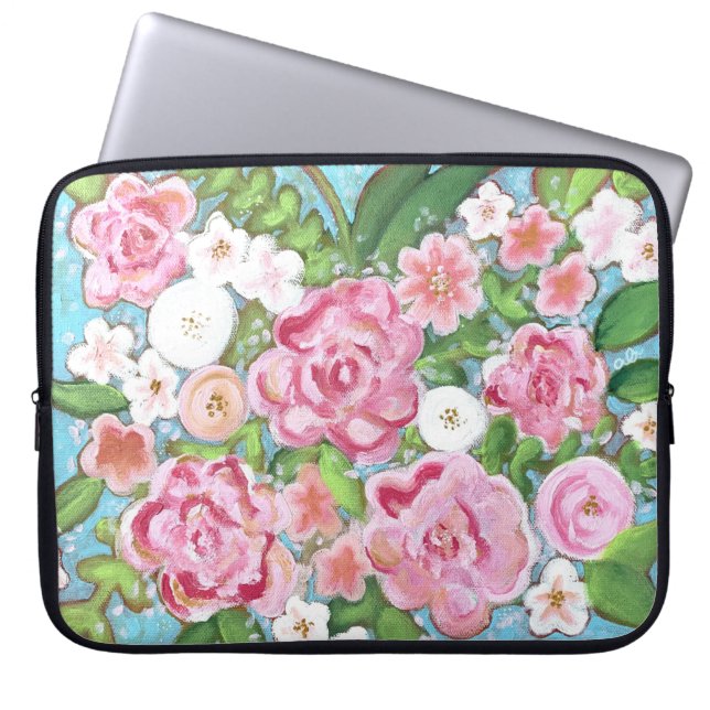 Rosa Blommigt Vår Blooms Laptop sleeve (Framsidan)