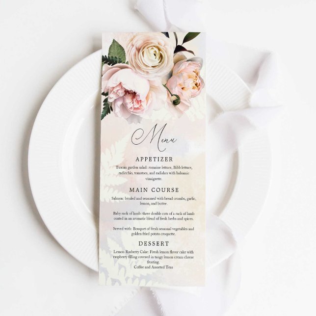  Rosa Blommigt Vår Garden Wedding Menu Meny (Skapare uppladdad)