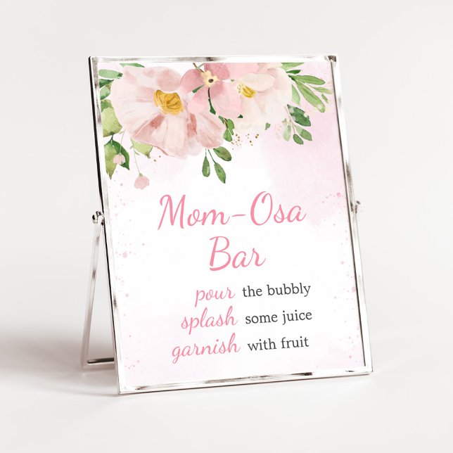  Rosa Blommigt Vår Mamma Osa Pub Poster (Blush Pink Spring Floral Baby Shower Mom Osa Bar Sign)