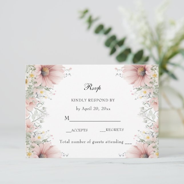 Rosa Blommigt Vår Pastel Vild Flowers OSA Kort (Stående Fram)