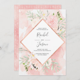 Rosa blommigt Vatercolor Bröllopsinbjudan Inbjudningar