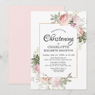 Rosa Blommigt Vatercolor Christening Inbjudningar
