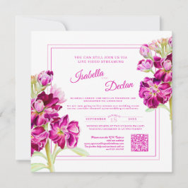 Rosa blommigt vattenfärg direktström bröllop QR-ko Inbjudningar