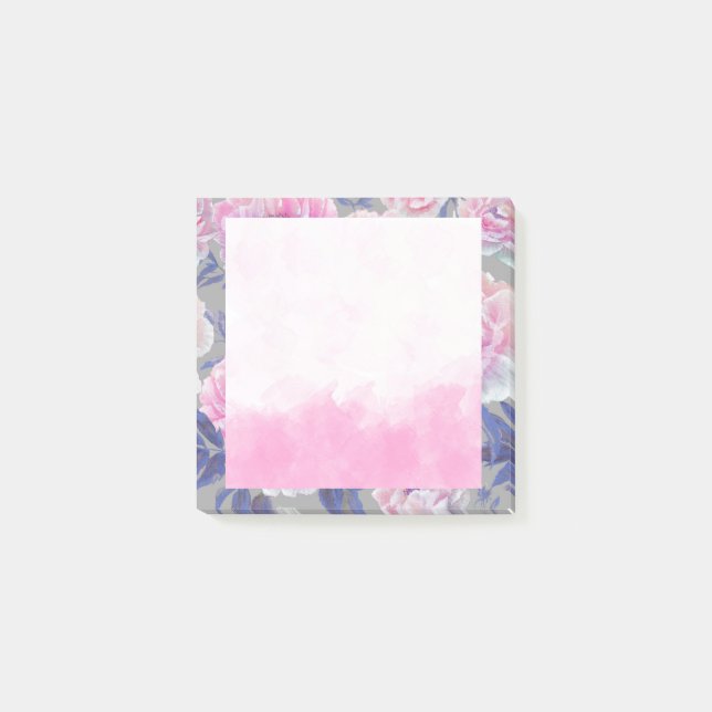 Rosa Blommigt, vattenfärg efter anteckning Post-it Block (Framsida)