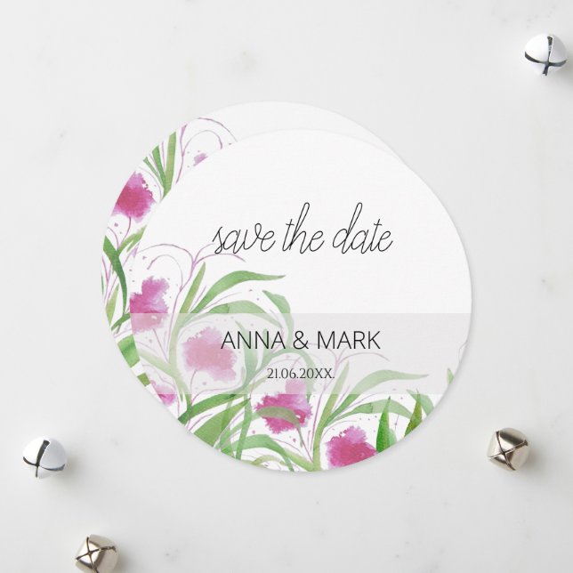 Rosa Blommigt Vattenfärg Hand-målad Julkort (Fram/Back In Situ)