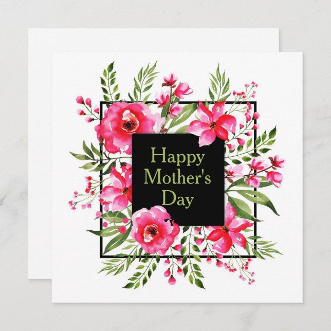 Rosa Blommigt Vattenfärg Inbjudningar (Fram/baksida)