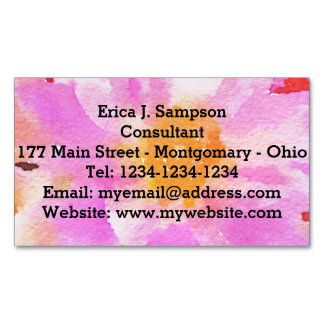 Rosa Blommigt Vattenfärg Magnetiska Visitkort