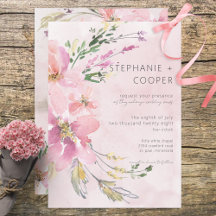 Rosa Blommigt Vattenfärg Modern Bröllop