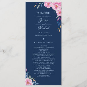 Rosa Blommigt Vattenfärg Monogram Bröllop Program