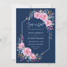 Rosa Blommigt Vattenfärg Monogram Bröllop Spara Datumet