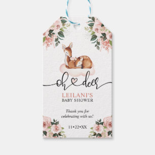 Rosa Blommigt Vattenfärg Oh Hjort Baby Shower Presentetikett