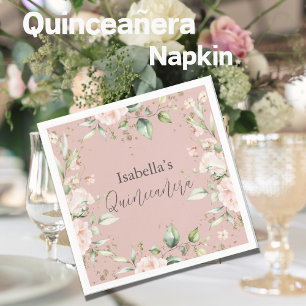 Rosa  Blommigt Vattenfärg Quinceañera Papper Pappersservett