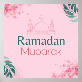 Rosa Blommigt Vattenfärg Ramadan Mubarak Poster