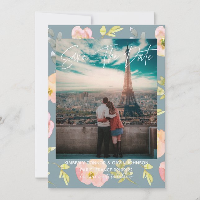 Rosa Blommigt Vattenfärg | Spara datum Datumet (Framsida)