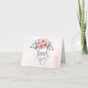 Rosa Blommigt Vattenfärg - tackkort
