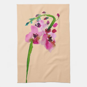Rosa blommigt vattenfärgad verbascum-blomma kökshandduk