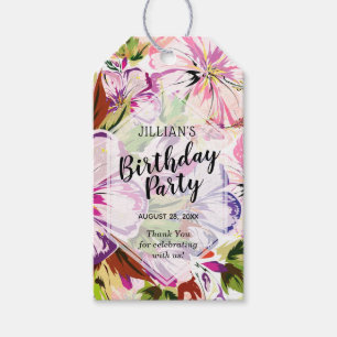 Rosa Blommigt Vattenfärgens Födelsedagsfest Tack Presentetikett