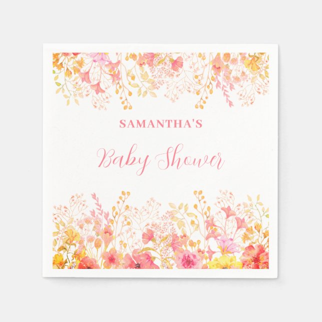 Rosa Blommigt Vattenfärgsbabykläder Pappersservett (Framsidan)