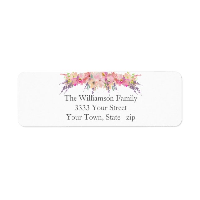 Rosa Blommigt Vattenfärgsfärgad Blommigt födelseda Returadress Etikett (Framsidan)