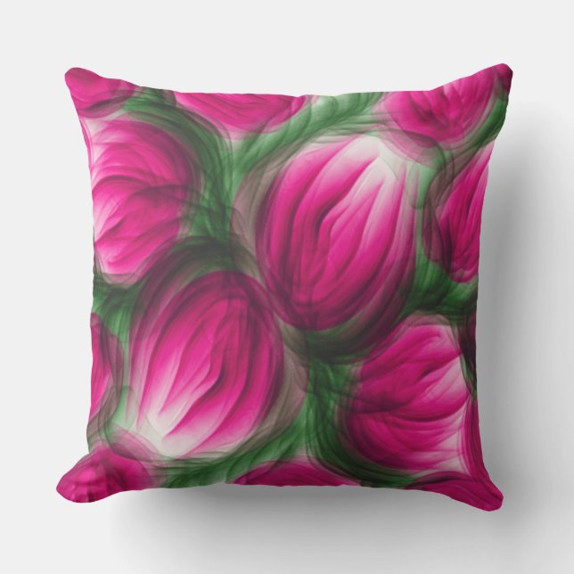 Rosa Blommigt Vattenfärgsfärgad Tulip Art Kudde (Framsida)
