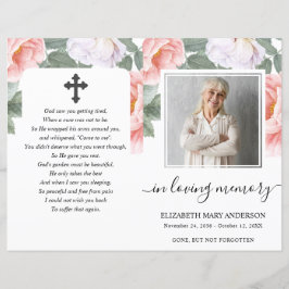 Rosa Blommigt Vattenfärgsfotobegravningsprogram Fu