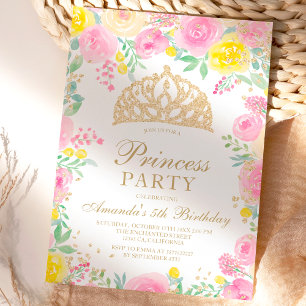 Rosa blommigt vattenfärgsfototiara princess party inbjudningar